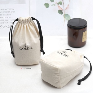 Custom Logo Printed Cotton Muslin Gift Pouch for Candle Drawstring Natural Organic <b>Dust</b> Square Bottom Muslin Cosmetic Makeup <b>Bag</b> - Product Image 2