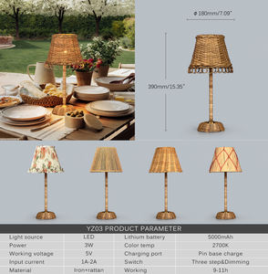 Lampe de table en rotin simple nordique 2700K alimentée par batterie chez l'habitant lumière décorative salon lampe de table qualitative naturelle - Product Image 6