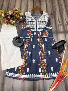 PANTALÓN DE TRABAJO Y TRABAJO BORDADO DE HILO DE ALGODÓN ESTAMPADO DE RAYÓN DE TENDENCIA NUEVA PRECIOSO COLOR DESGASTE CASUAL DIARIO PANTALÓN KURTI - Product Image 3