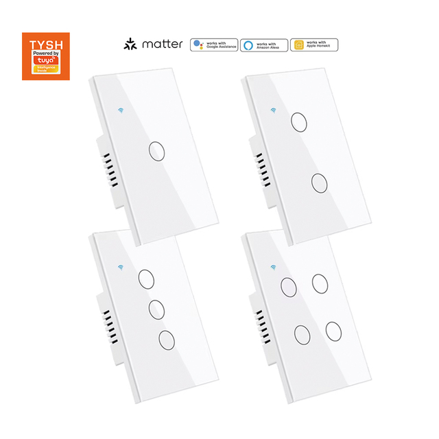TYSH Matter 1.0 Smart Home Light Switch Wi-Fi Protocol HomeKit Alexa Google Integration 1234 Gang Max 10A for US Home Use