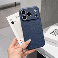 Coque de téléphone antichoc pour iPhone 17 Pro Max 16 15 14 13, motif litchi, cuir mat, grande fenêtre de protection, étuis pour téléphone portable