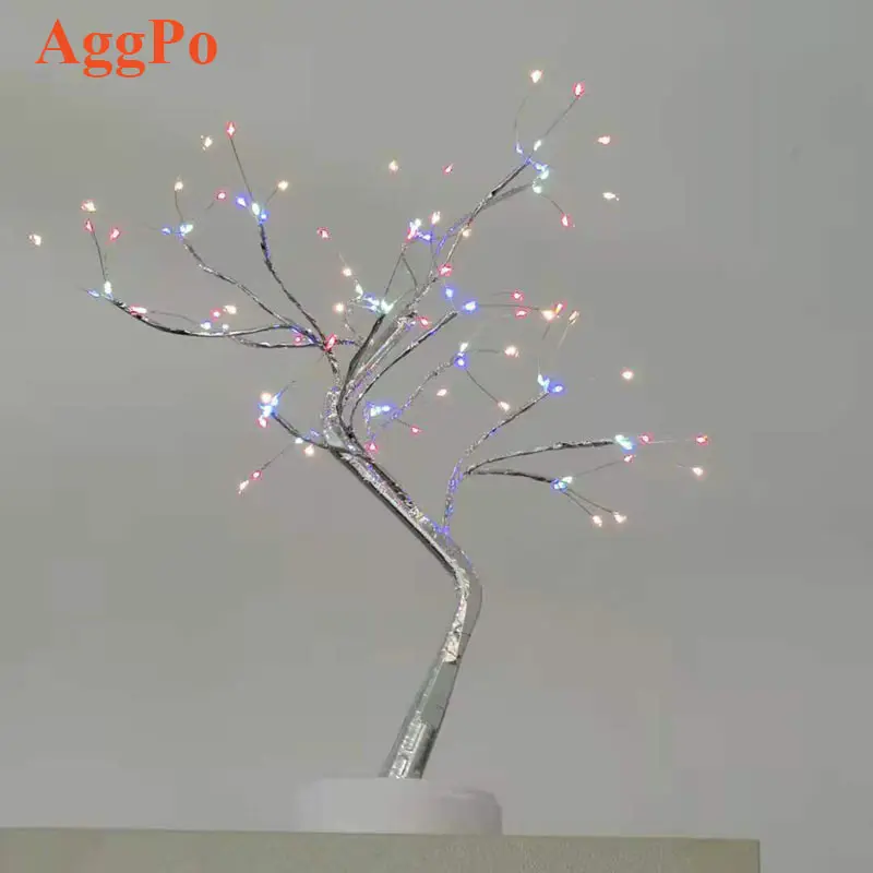 EW-Luz LED de árbol con control remoto, luces de arroz de alambre de cobre, cadena de luz nocturna pequeña decorada con estrellas