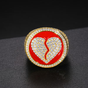 Passe diamant testeur Moissanite coeur brisé Hip Hop bague émail plaqué argent Sterling 925 glacé Style Punk Rappes bijoux - Product Image 5