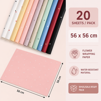 Kertas Pembungkus Bunga Tahan Air 56x56cm, Lembaran Kemasan Buket 70 Mikron, 20 Lembar Per Pak untuk Florist, Hadiah, dan Acara