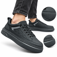 Baskets basses pour hommes entièrement noires, en matière synthétique mate, avec semelle plateforme épaisse, à lacets, chaussures décontractées pour hommes