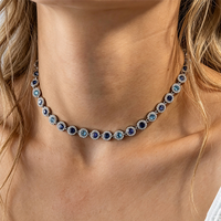 Collier pour femme de style européen et américain, bleu dégradé, entièrement serti de diamants - luxueux, éblouissant, pour les banquets
