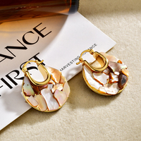 Boucles d'oreilles rondes en coquille d'ormeau naturelle écrasée, style luxe léger, polyvalentes, rétro, pour femme, personnalisées