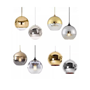 Lampe suspendue sphérique en verre, tête unique, 6W LED, lumière chaude, corps en fer, finition or argent, pour restaurant, bar - Product Image 1