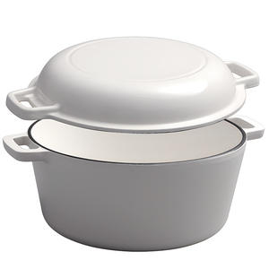 Marmite à double poignée pré-assaisonnée rouge blanc noir ronde 26cm en fonte 2 en 1 Casserole en fonte Double <span class=keywords><strong>faitout</strong></span> - Product Image 1