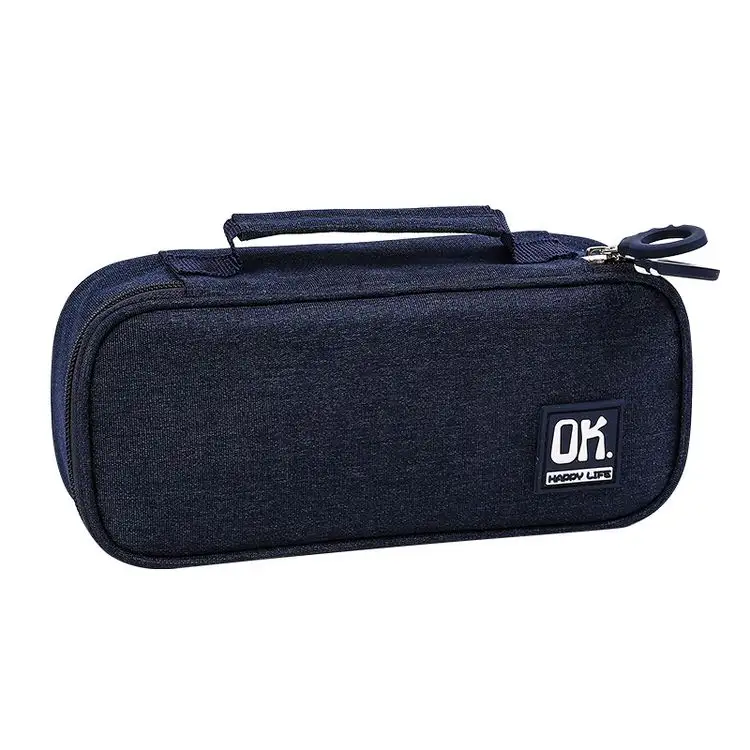 Top Seller Multipurpose Canvas Portable Handle Middle-Level Retractable Makeup Pencil Bag Built in Writing Board and Pen Plug