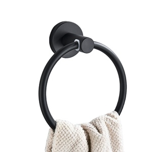 Ensemble de porte-serviettes mural moderne en acier inoxydable noir pour salle de bain, avec étagère de rangement, barres et anneaux porte-serviettes, design peu encombrant - Product Image 5