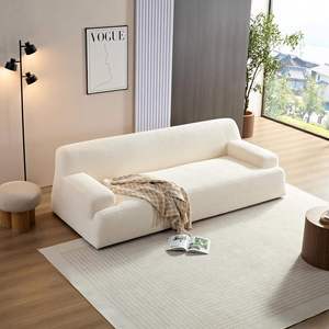 Sofá Curvo de Tres Plazas para Salón, Modelo Teddy, con Estructura de Madera Maciza Blanca y Tapicería de Esponja Suave - Product Image 6