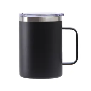 Caneca de vácuo de aço inoxidável com alça térmica para chá, café, vinho e água, logotipo personalizado, 12 onças, parede dupla, atacado com tampa