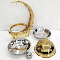 Chauffe-plat BOSAI de luxe léger européen en acier inoxydable doré en forme de lune 8L, alimenté à l'alcool, pour banquets d'hôtel