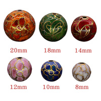 Perles rondes traditionnelles en cuivre émaillé cloisonné, séparées par des filigranes, multi-spécifications, polies, motif des Dix Mille Fleurs
