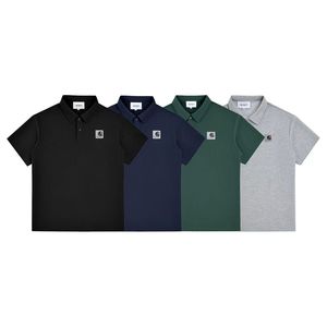 T-shirt tendance à manches courtes brodé avec étiquette dorée, style couple unisexe, cardigan, coupe ample, couleur unie, t-shirt basique - Product Image 1