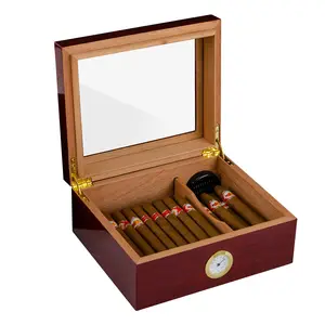 个性化雪茄礼品盒定制木质折叠木质烟灰缸黑色点烟器玻璃顶部雪茄盒