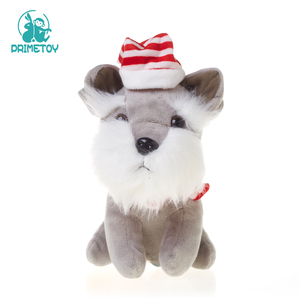 Al por mayor de encargo realista lindo <span class=keywords><strong>schnauzer</strong></span> perro de peluche de juguete de peluche con sombrero de Navidad - Product Image 2