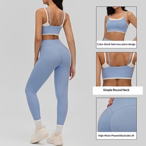 Conjunto Deportivo Transpirable para Mujer, Diseño de Contraste de Color, Ajustado, Sensación de Segunda Piel, <span class=keywords><strong>Ropa</strong></span> de Yoga, para Correr al Aire Libre, <span class=keywords><strong>Pilates</strong></span>, 2 Piezas - Product Image 2