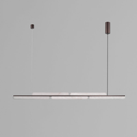 Lustre suspendu long de style nordique moderne et minimaliste, avec cadre en acier et abat-jour en albâtre, pour cuisine, salon, éclairage intérieur