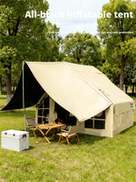Grande tente de camping gonflable entièrement automatique quatre saisons portable 6.6-3, triple protection imperméable avec revêtement noir, 2 portes et 6 fenêtres