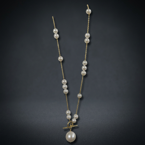 18KT T-B Lock Gold Pearl Minimalist Chain Necklace - Product Image 3