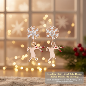 Reindeer Plain Snowflake Design Zircon Stone <b>Stud</b> <b>Earrings</b> Turkish Handmade Wholesale 925 Sterling Silver Jewelry <b>Fine</b> Jewellery - Product Image 3