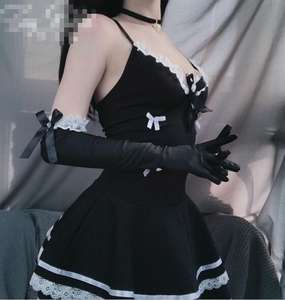 Ecowalson Lolita Sexy Maid Cosplay disfraces lindo vestido negro y Tanga <span class=keywords><strong>Anime</strong></span> Punk School Girl traje gótico para mujer <span class=keywords><strong>con</strong></span> sombrero - Product Image 3