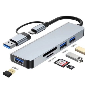 Многофункциональный USB-хаб 2-в-1 с 7 портами и двойным входом, из алюминиевого сплава, USB 3.0 для ноутбуков/ПК с передачей данных, док-станция для ноутбуков с PD100W - Product Image 6
