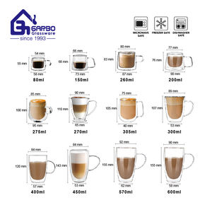Taza de vidrio de borosilicato resistente al calor, taza de vidrio de doble pared con mango para café, proveedor de china, taza de vidrio de agua para <span class=keywords><strong>tienda</strong></span> - Product Image 5