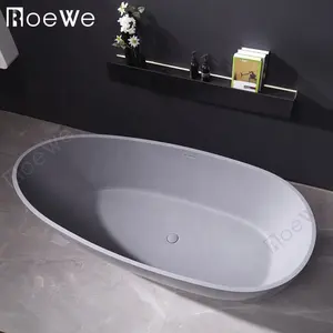 深灰色浴室石头浸泡浴缸独立式固体表面浴缸树脂石浴缸人造大理石热水浴缸现代
