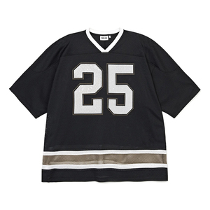 Maillot de football personnalisé Healy en mesh noir, col en V, manches courtes, respirant, unisexe, pour adulte, numéro 25 imprimé - Product Image 1