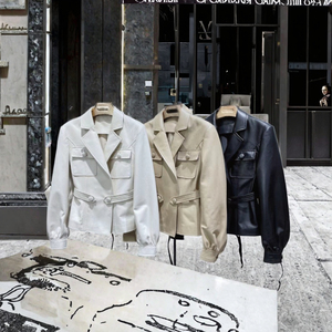 Chaqueta Corta Entallada de Piel de Oveja para Mujer, Cierre de un Solo Botón, Cuero Genuino, Resistente al Viento, Ecológica, de Secado Rápido - Product Image 3