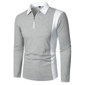 Polo pour homme à manches longues personnalisable, tricoté, avec fermeture éclair, de haute qualité, respirant, décontracté, pour l'hiver - Product Image 1