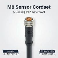 مجموعة أسلاك استشعار M8 ACode بـ 3/4/5/6/8 أقطاب ذكر وأنثى مستقيمة ومائلة IP67 بموصلات ذهبية ومؤشر LED ونواة نحاسية PUR/PVC IO-Link