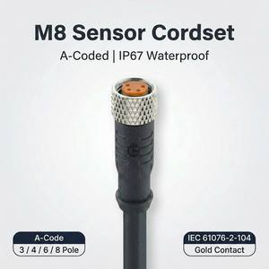 Kabel Sensor M8 ACode 3/4/5/6/8 Kutub Male Female Lurus Bersudut IP67 Kontak Emas Indikator LED Inti Tembaga PUR/PVC IO-Link - Product Image 1