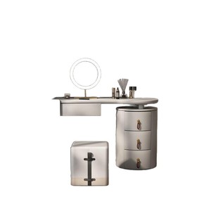 Creamy Style Minimalist Dressing <b>Table</b> With Stone Top And <b>Mirror</b> For Bedroom - Product Image 5