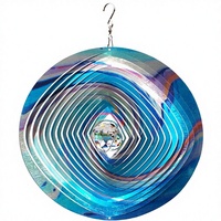 Moulin à vent en acier inoxydable 3D Mandala, boule de cristal, 12 pouces, décoration suspendue pour l'intérieur/l'extérieur, jardin, cour