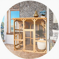 Enclos pour chat en bois moderne et écologique pour l'extérieur, grande maison pour chat en bois massif avec étagères, toit résistant aux intempéries pour le mobilier de jardin