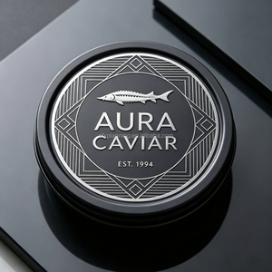 Etiquetas Personalizadas Impermeables con Relieve en Dorado para Latas de Caviar de Esturión Negro, Etiquetas de Lujo para Huevos de Pescado Congelados - Product Image 1