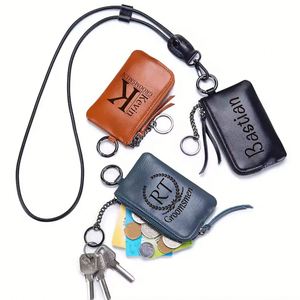 Custom <b>Engraved</b> Soft Leather Small <b>Wallet</b> Personalised Hanging Neck Purse Retro Name Logo Compact Storage Coin Holders Gift - Product Image 1