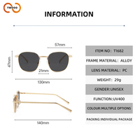TWOOO T1682 Nouveauté transfrontalière Lunettes de soleil surdimensionnées carrées en métal, de luxe, élégantes et polyvalentes, vente en gros, logo personnalisé