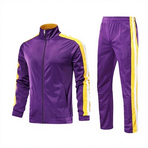 Ensemble de survêtement rayé 2 pièces pour homme, veste à col montant zippé et pantalon, séchage rapide, polyester, pour entraînement de football, jogging, sport - Product Image 3