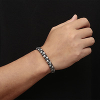 Élégant Rétro Hommes En Acier Inoxydable Ouverture Squelette Têtes Chaîne Bracelet En Gros Titane Acier Biker Crâne Hommes Bracelet