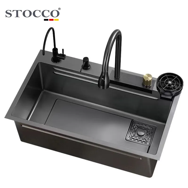 Cachoeira Pia Cozinha Aço Inoxidável Top mount Nano Pia com tábua de cortar Cachoeira Faucet Lavatório