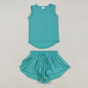 Conjunto de Shorts Deportivos de Yoga para Niñas en Color Azul Sólido - Product Image 3