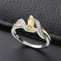 Anneaux de prière religieux chrétiens sacrés en argent et or à deux tons avec sertissage à griffes en CZ tendance pour hommes et femmes