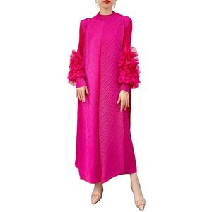 Haute qualité Pan <span class=keywords><strong>fleur</strong></span> Long Style printemps <span class=keywords><strong>et</strong></span> automne nouvelle couleur unie tempérament longue taille ample <span class=keywords><strong>robe</strong></span> plissée - Product Image 6