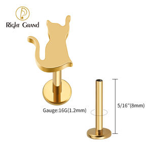 ASTM F136 <span class=keywords><strong>titanio</strong></span> 16G pequeño gato sentado Tragus Stud labio Labret cartílago hélice caracola pendiente espalda plana <span class=keywords><strong>Piercing</strong></span> - Product Image 2