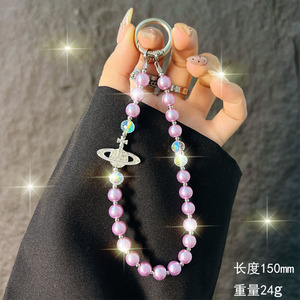 Lanière <span class=keywords><strong>de</strong></span> téléphone portable en forme <span class=keywords><strong>de</strong></span> <span class=keywords><strong>Saturne</strong></span> incrustée <span class=keywords><strong>de</strong></span> diamants - Bracelet en perles, design multifonctionnel, porte-clés, pendentif multicolore - Product Image 6